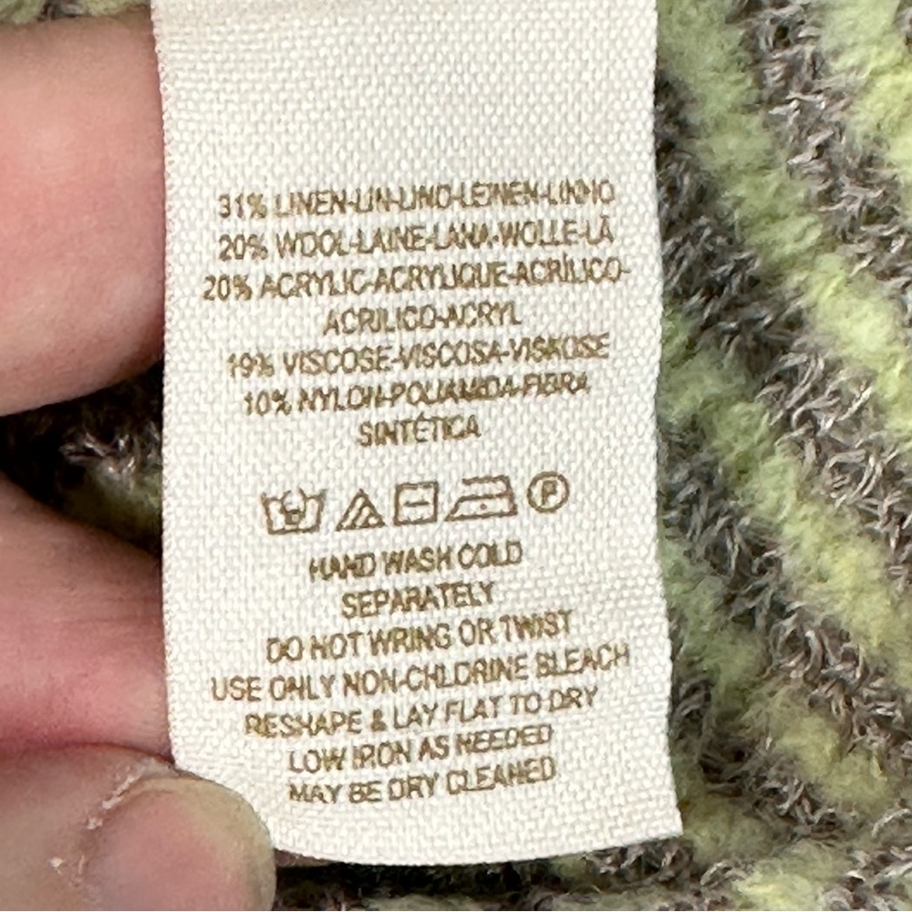 FREE PEOPLE Crop Sweater Stripe Long sleeve Lime Gray Linen Wool Blend s… - Picture 8 of 12
